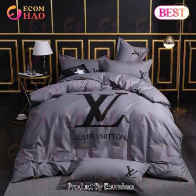 Louis Vuitton Grey Luxury Brand High-End Bedding Sets Lv Bedroom Decor Thanksgiving Decorations For Home Best Luxury Bed Sets