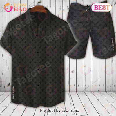 Louis Vuitton Logo Pattern Full Black Hot Trend Summer 2023 LV Hawaiian Shirt And Shorts
