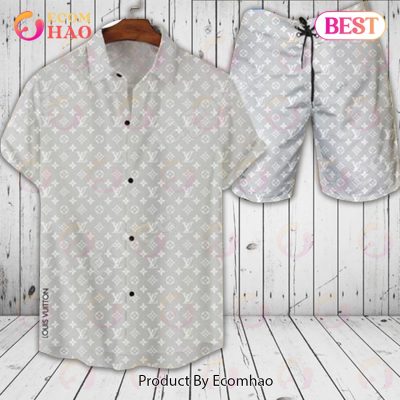 Louis Vuitton Logo Pattern White Color Hot Color Summer 2023 LV Hawaiian Shirt And Shorts
