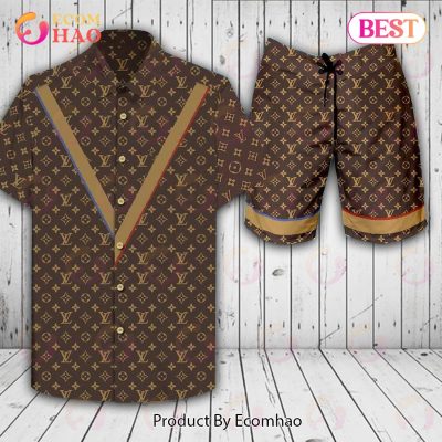Louis Vuitton Full Printing Logo Pattern Brown LV Hawaiian Shirt And Shorts