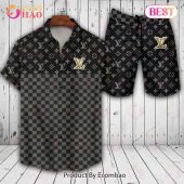 Louis Vuitton Logo Pattern Black Mix Grey LV Hawaiian Shirt And Shorts