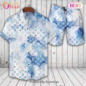 Louis Vuitton Logo Pattern Blue White LV Hawaiian Shirt And Shorts