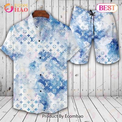 Louis Vuitton Logo Pattern Blue White LV Hawaiian Shirt And Shorts
