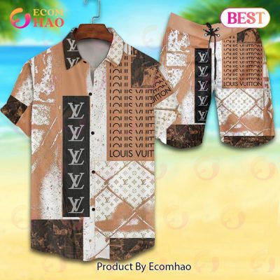 Louis Vuitton Logo Pattern White Black Brown LV Hawaiian Shirt And Shorts