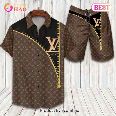 Louis Vuitton Logo Pattern Brown Mix Black LV Hawaiian Shirt And Shorts
