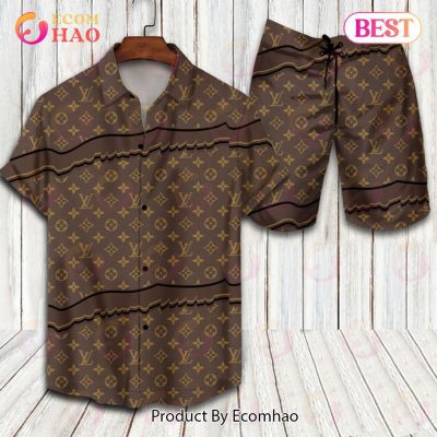 Louis Vuitton Logo Pattern Hot Trend Brown Color LV Hawaiian Shirt And Shorts