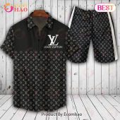 Louis Vuitton Logo Pattern Black LV Hawaiian Shirt And Shorts