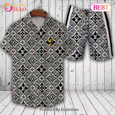 Louis Vuitton Logo Pattern Black White LV Hawaiian Shirt And Shorts