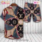 Louis Vuitton Logo Pattern Black Blue Brown LV Hawaiian Shirt And Shorts