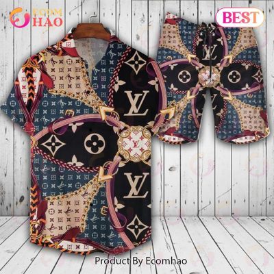 Louis Vuitton Logo Pattern Black Blue Brown LV Hawaiian Shirt And Shorts