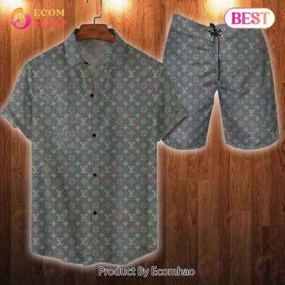 Louis Vuitton Logo Pattern Grey Color Trending Summer 2023 LV Hawaiian Shirt And Shorts