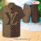 Louis Vuitton Logo Pattern Brown Color LV Hawaiian Shirt And Shorts
