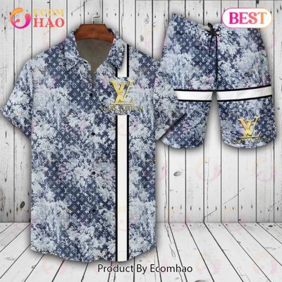 Louis Vuitton Logo Pattern Blue Mix White LV Hawaiian Shirt And Shorts