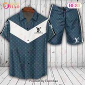 Louis Vuitton Logo Pattern White Blue LV Hawaiian Shirt And Shorts