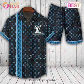 Louis Vuitton Logo Pattern Blue Black LV Hawaiian Shirt And Shorts