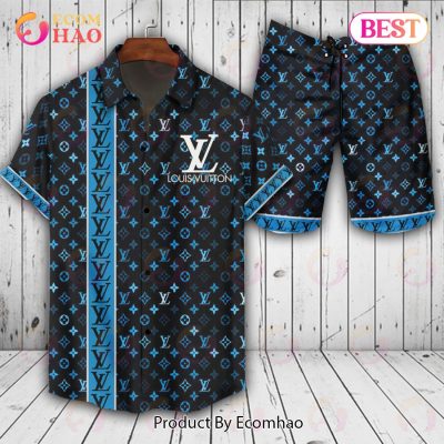 Louis Vuitton Logo Pattern Blue Black LV Hawaiian Shirt And Shorts