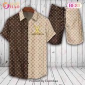 Louis Vuitton Logo Pattern Brown Beige LV Hawaiian Shirt And Shorts