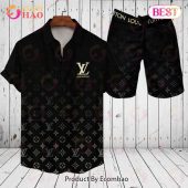 Louis Vuitton Logo Pattern Black Hot Color Hot Trend Summer 2023 LV Hawaiian Shirt And Shorts