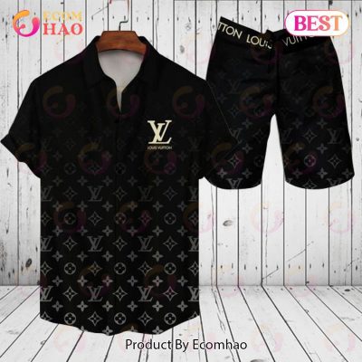 Louis Vuitton Logo Pattern Black Hot Color Hot Trend Summer 2023 LV Hawaiian Shirt And Shorts