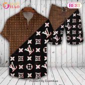 Louis Vuitton Logo Pattern Brown Black LV Hawaiian Shirt And Shorts