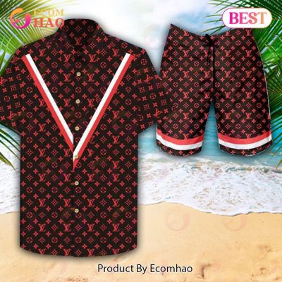 Louis Vuitton Logo Pattern Red Color LV Hawaiian Shirt And Shorts