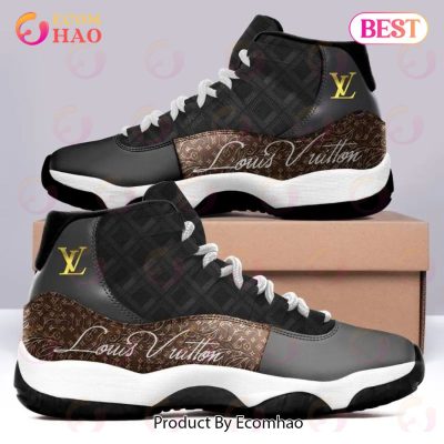 Louis Vuitton LV Black Brown Air Jordan 11 Sneakers Shoes Hot 2022 Gifts For Men Women