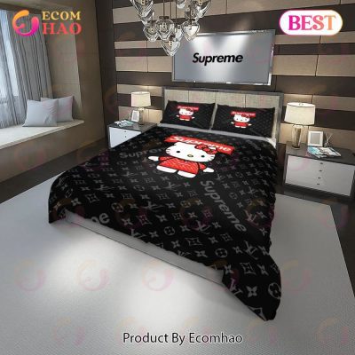 Louis Vuitton Supreme Hello Kitty Luxury Brand High-End Bedding Sets Lv Bedroom Decor Thanksgiving Decorations For Home Best Luxury Bed Sets