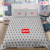 Louis Vuitton Supreme Light Grey Luxury Brand Logo Premium Bedding Setsbed Sets Bedroom Sets Comforter Sets Duvet Cover Bedspread