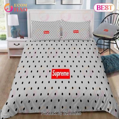 Louis Vuitton Supreme Light Grey Luxury Brand Logo Premium Bedding Setsbed Sets Bedroom Sets Comforter Sets Duvet Cover Bedspread