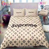 Louis Vuitton Supreme Light Yellow Luxury Brand Logo Premium Bedding Setsbed Sets Bedroom Sets Comforter Sets Duvet Cover Bedspread