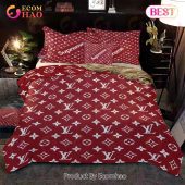 Louis Vuitton Supreme Red Fashion Logo Luxury Brand Premium Bedding Sets Bedroom Decor Thanksgiving Decorations For Home