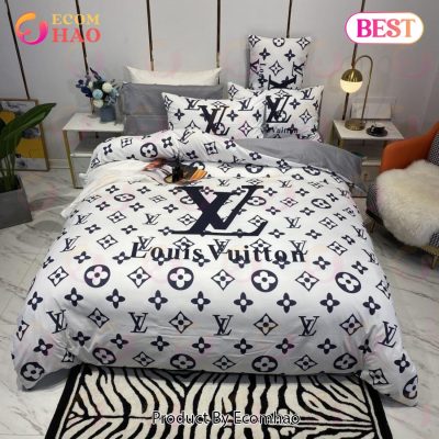 Louis Vuitton White Black Logo Brand Bedding Sets Bedspread Duvet Cover Set Bedroom Decor Thanksgiving Decorations For Home Ver2