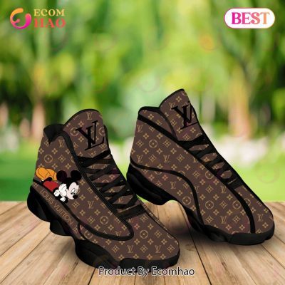 Louis Vuitton Mickey Air Jordan 13 Black Brown LV Shoes, Sneakers