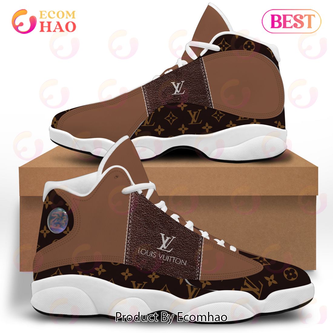 Louis Vuitton Air Jordan 13 Brown White Black LV Shoes, Sneakers Louis Vuitton Air Jordan 13 Brown White Black LV Shoes, Sneakers
