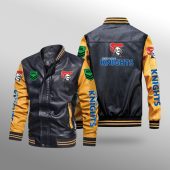 NRL Newcastle Knights Black Yellow Leather Bomber Jacket