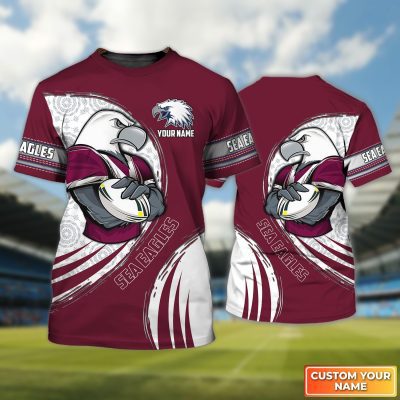 Manly Warringah Sea Eagles Personalized Name 3D Tshirt Gift For Nrl Fan Tad 02
