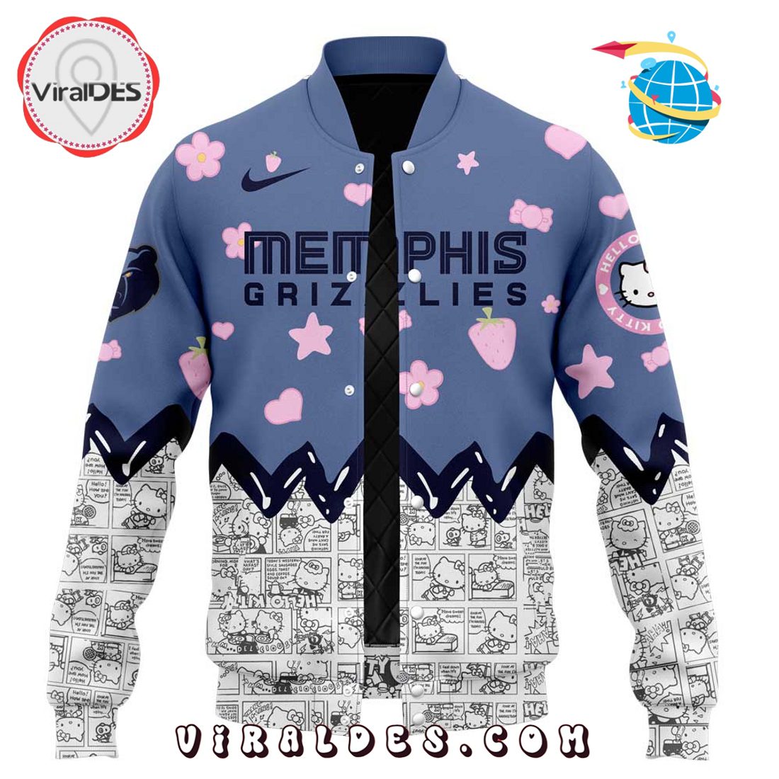 Memphis Grizzlies NBA Hello Kitty Night Game Baseball Jacket Memphis Grizzlies NBA Hello Kitty Night Game Baseball Jacket