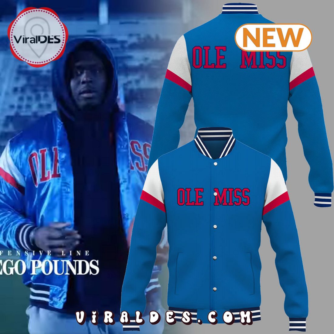 Men's Ole Miss Football Navy Baseball Jacket Men's Ole Miss Football Navy Baseball Jacket