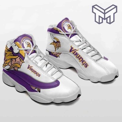 Minnesota Vikings Air Jordan 13,Football Nfl Football Team Big Logo Sneaker Gift For Fans White Black J13 Shoes