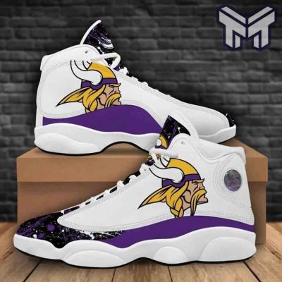 Minnesota Vikings Air Jordan 13,Nfl Big Logo Bling Bling Football Team Sneaker White Black J13 Shoes