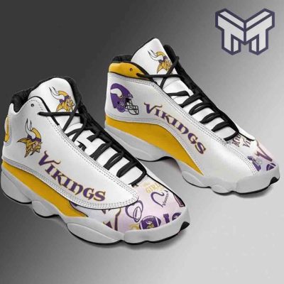 Minnesota Vikings Air Jordan 13,Nfl Big Logo Fans Sport White Black J13 Shoes