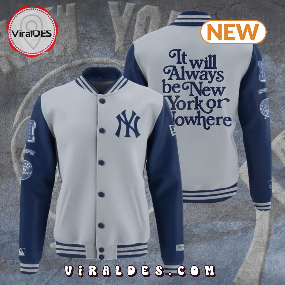 MLB New York Yankees Grey Baseball Jacket MLB New York Yankees Grey Baseball Jacket