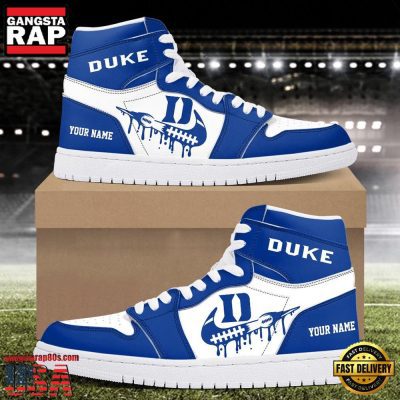 NCAA Duke Blue Devils Grunge Style Custom Name Air Jordan 1 Hightop Shoes