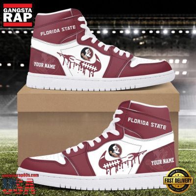 NCAA Florida State Seminoles Grunge Style Custom Name Air Jordan 1 Hightop Shoes