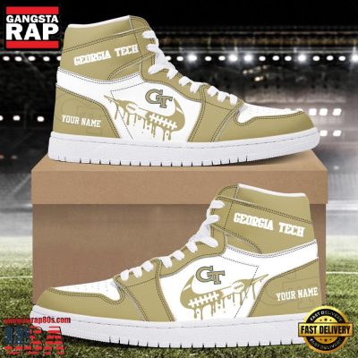 NCAA Georgia Tech Yellow Jackets Grunge Style Custom Name Air Jordan 1 Hightop Shoes