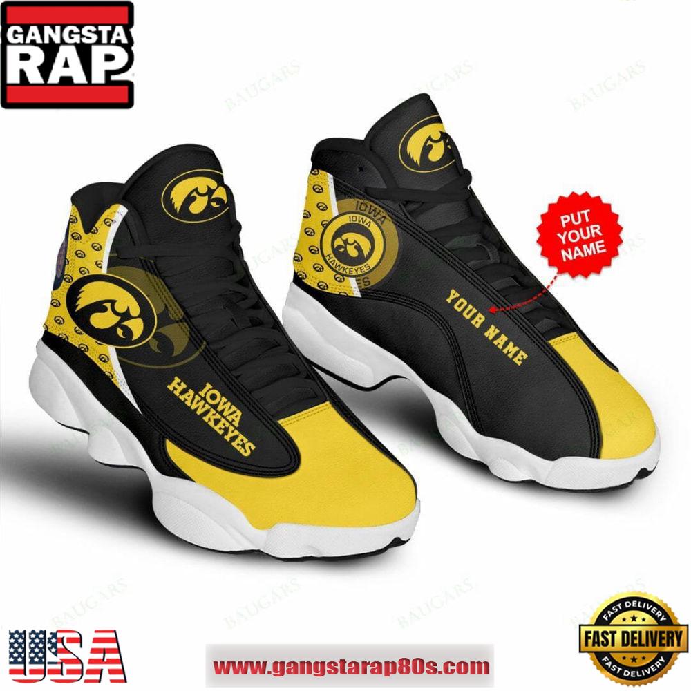 NCAA Iowa Hawkeyes Custom Name Black Gold Air Jordan 13 Shoes Running Sneakers NCAA Iowa Hawkeyes Custom Name Black Gold Air Jordan 13 Shoes Running Sneakers