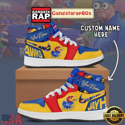 NCAA Kansas Jayhawks Custom Name Air Jordan 1 Shoes Running Sneakers