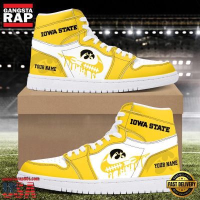 NCAA lowa State Cyclones Grunge Style Custom Name Air Jordan 1 Hightop Shoes