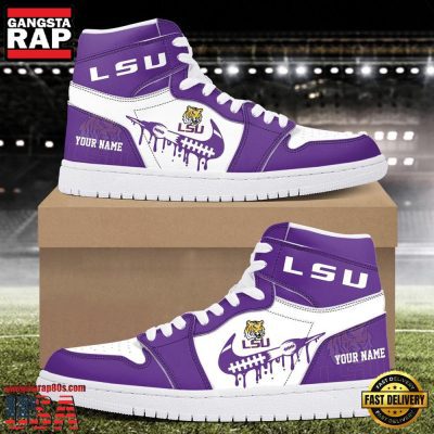 NCAA LSU Tigers Grunge Style Custom Name Air Jordan 1 Hightop Shoes