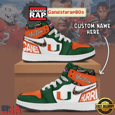 NCAA Miami Hurricanes Custom Name Air Jordan 1 Shoes Running Sneakers